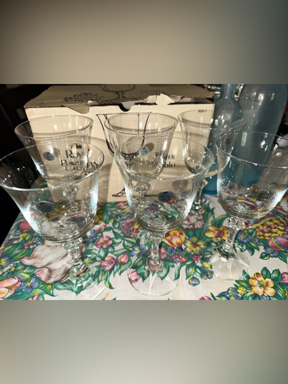 Clear Stemmed Water goblet Glasses - Elegant Clear Glass Set 6 hand cut, Germany